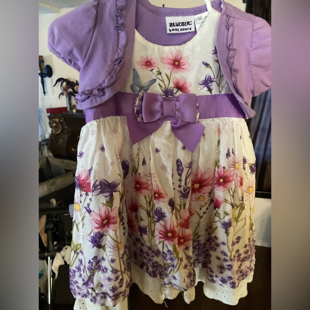 Blueberi Boulevard purple butterfly baby dress with shrug 12 months